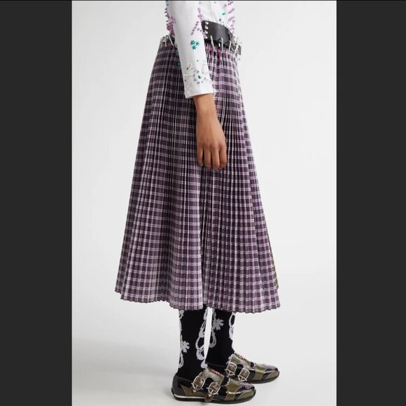 Chopova Lowena Catherine Mixed Plaid Pleated Carabiner Midi Skirt, size L NWT - Picture 5 of 10